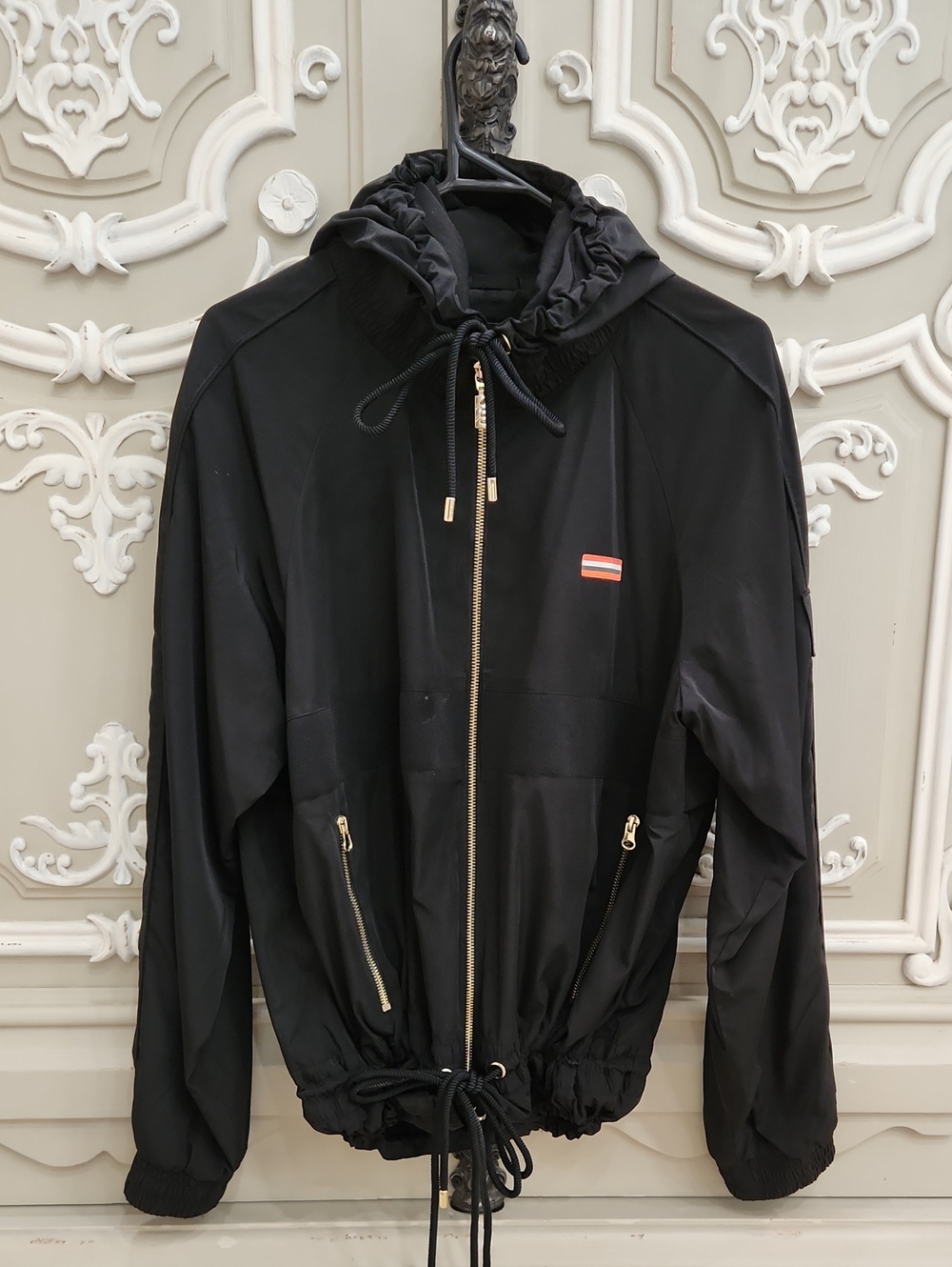 P.E Nation Black Hooded Windbreaker with Gold Zippers Size S